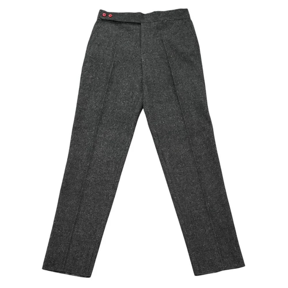 Mens 32 Gurkha Pants Charcoal Donegal Speckled Cotton High Waist Flat Front